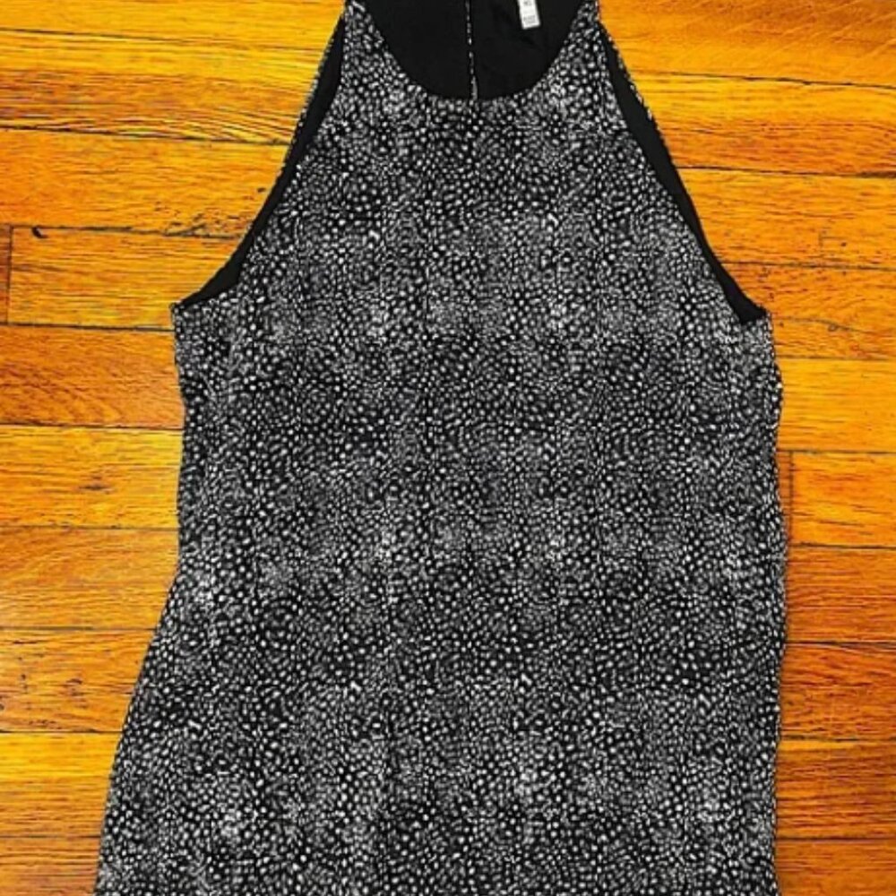 Joie Black and White Speckle Elegant High Neck Halter-Style Silk Top